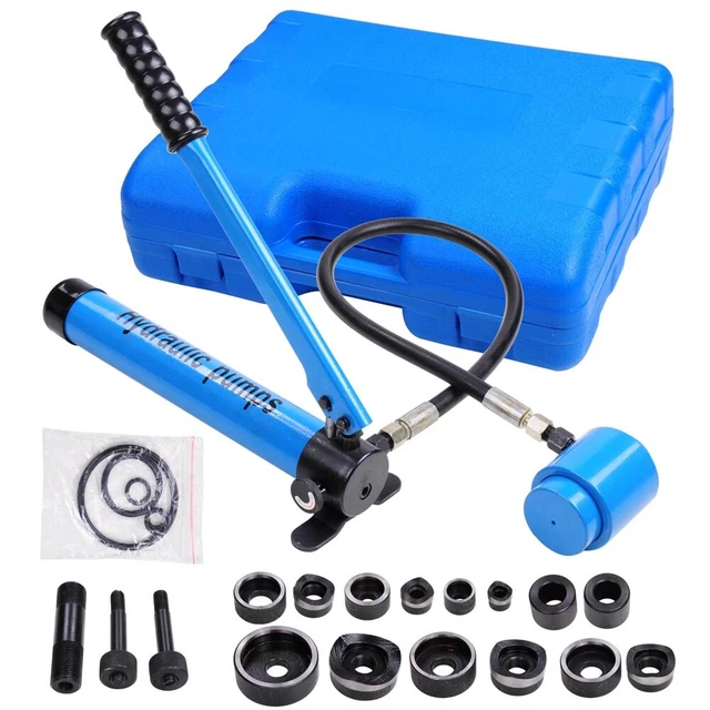 9 Ton Hydraulic Punch Driver Kit Manual Hole Knockout Puncher Tool w/ 6 Dies