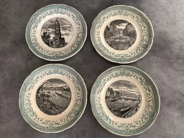 Lot 4 ASSIETTES Parlantes Faïence De Digoin § Sarreguemines  Ville de Lyon XIXe 2