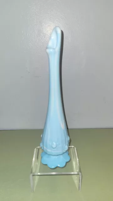 Fenton Swung Vase Blue And White Milk Slag  glass Cabbage Rose  10.5 Inch