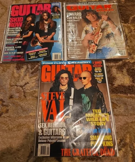GUITAR WORLD magazine lot  Of 3 Vintage 1988-1993 Evh, Skid Row & Vai Covers
