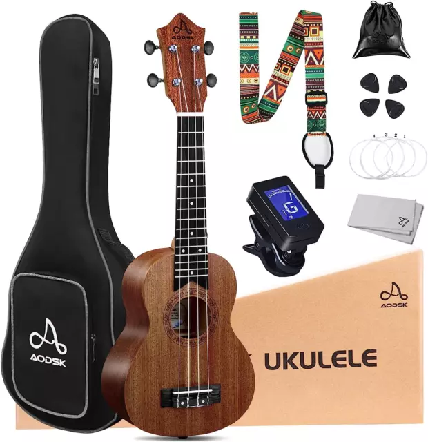 Ukulele Kit with Gig Bag Strap, Acoustic Ukelele 4-String Wooden Hawaiian Uke fo