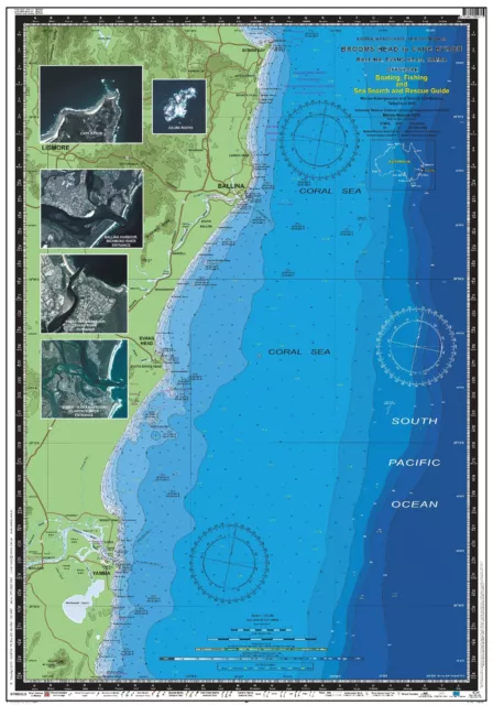Boating, Fishing, NSW Marine Safety Chart - BROOMS HEAD to CAPE BYRON + BONUS