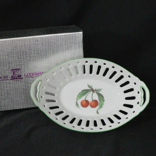 Bergdorf Goodman Porcelain Trinket Dish Hand Painted Cherry Themed With Gift Box