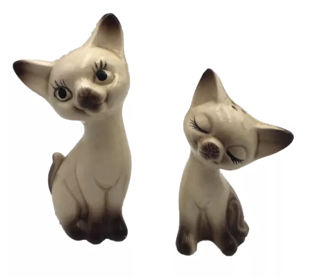 Japanese Siamese Cats Shakers Salt Pepper Kittens With Stoppers MCM