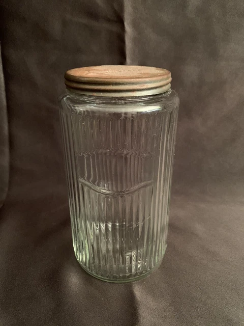 Vintage Hoosier Cabinet Ribbed Coffee Canister Jar with Arcade Brand Lid