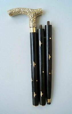 Designer Brass Victorian Stylish Handle Black Wooden Walking Stick Inlaid Cane