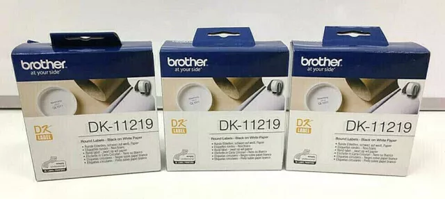 Lot 3X New Box Brother Dk-11219 Round Labels - Black On White Paper