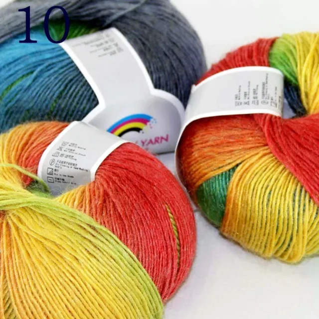 Sale 3ballsX50gr Cashmere Wool Rainbow Rugs Shawl Blankets Hand Kniting Yarn 10