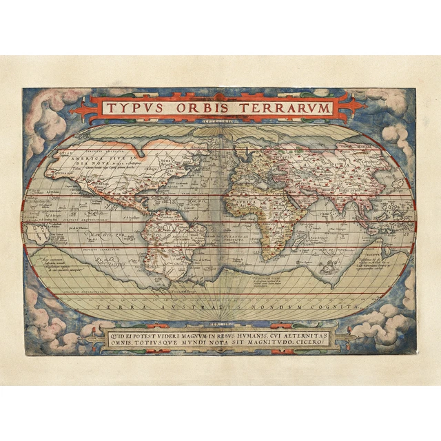 Map Ortelius 1579 World Earth Continents Ornate Huge Wall Art Poster Print
