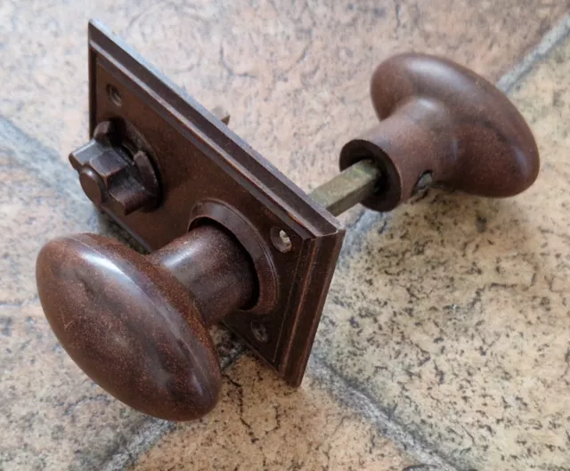 Pair of Bakelite Oval Door Handles w/ Lock (Reclaimed, Architectural, Salvage)