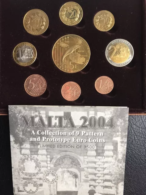 Malta 2004 1 Cent - €5 Euro Proof Pattern Probe Essai Coin Set ~ COA Card Cased