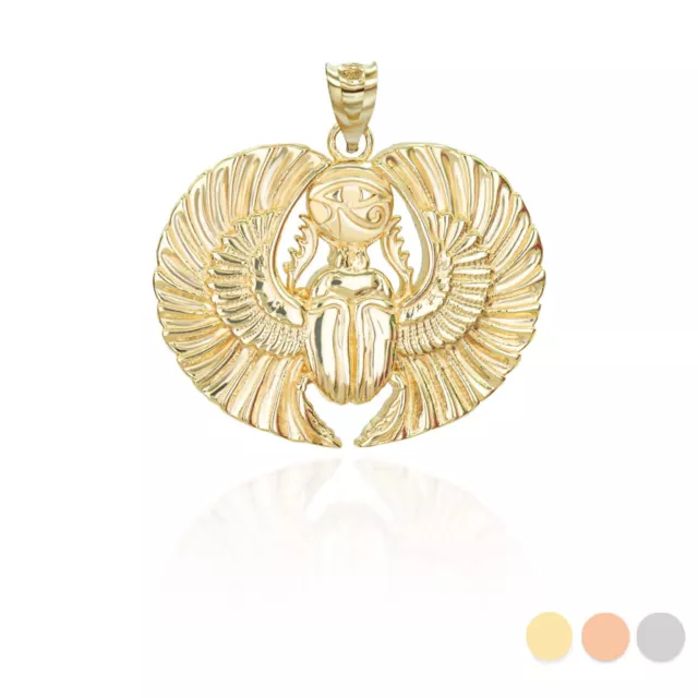 Gold Ancient Egyptian Winged Scarab Beetle Eye of Horus Pendant Necklace