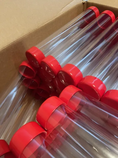 10 Pack 2” OD Clear Plastic Tube 12" Long w Red Vinyl Caps Free Shipping