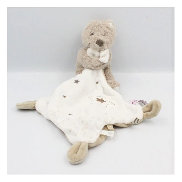 Doudou ours beige blanc étoiles mouchoir POMMETTE - 18840