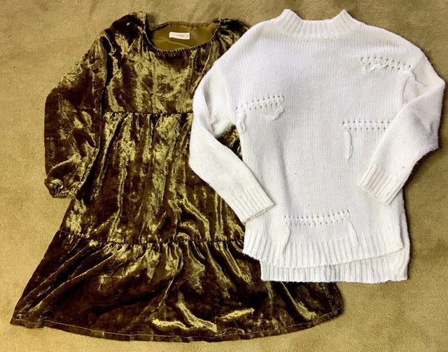 Girls age 9-10 Fancy White Jumper And Mango Olive Dress