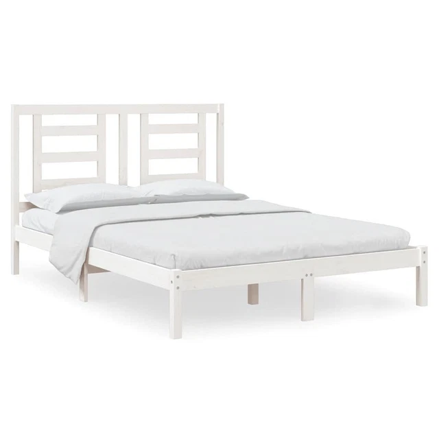 BED FRAME WITHOUT Mattress White 150x200 cm King Size Solid Wood Pine £