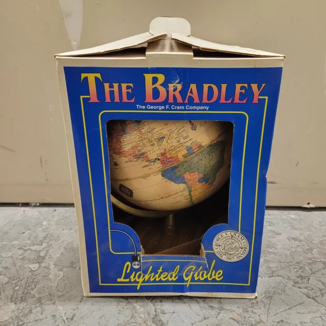 The Bradley George F. Cram Vintage Illuminated 12" Lighted Globe Wood Base & Box