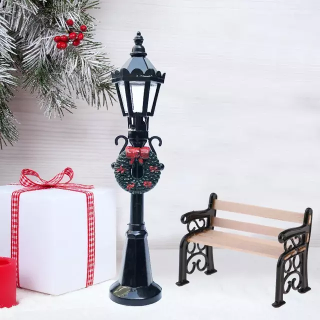 2x Miniature Christmas Street Lamp Post Park Bench Seat Mini Street Light Model