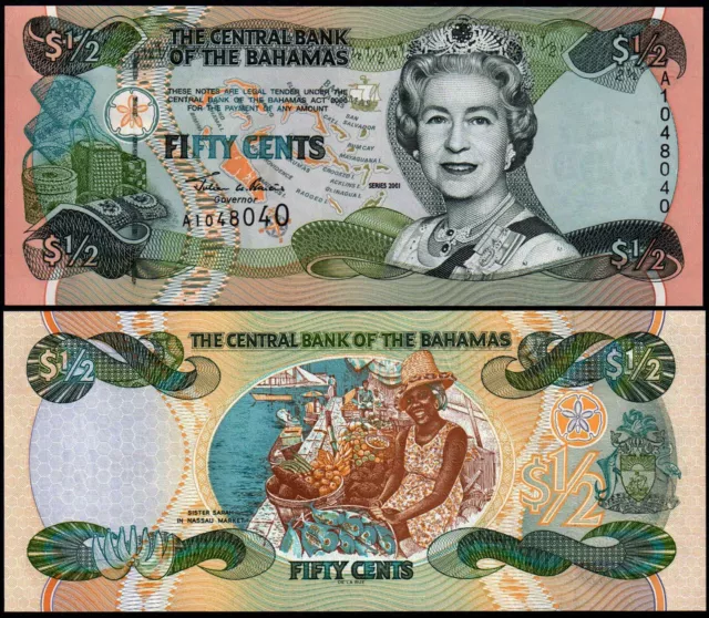 Bahamas 1/2 Dollar (P68) 2001 Qeii Unc