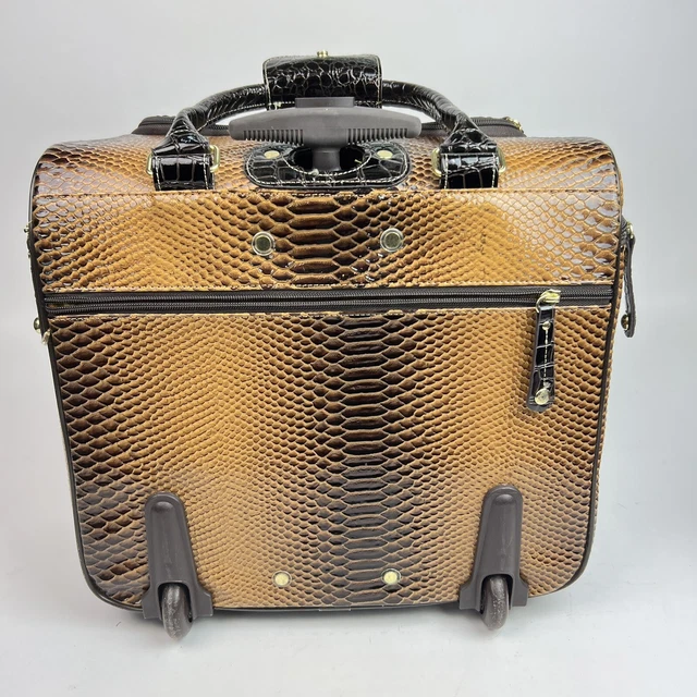 Samantha Brown New 2 Piece Gold/ Brown Trim Carry On Croco Luggage Rolling Bag 16