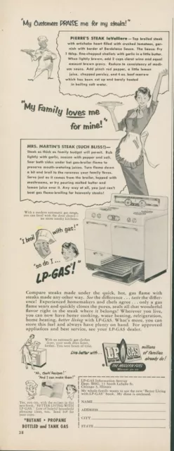 1953 LP Gas Recipes Pierre Steak LaValliere Chef Mom Bliss Vintage Print Ad BH2