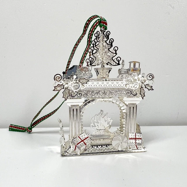 Newbridge Silver Christmas Ornament Fireplace tree presents