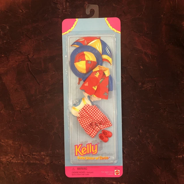 1996 kelly (baby sister of Barbie) outfit rain coat hat shoes & checkered bibs
