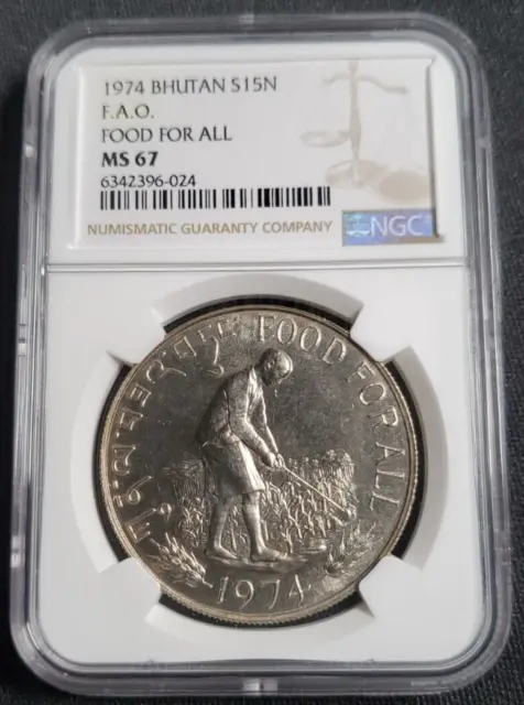 1974 Bhutan Silver 15 Ngultrums Food For All - Ngc Ms 67