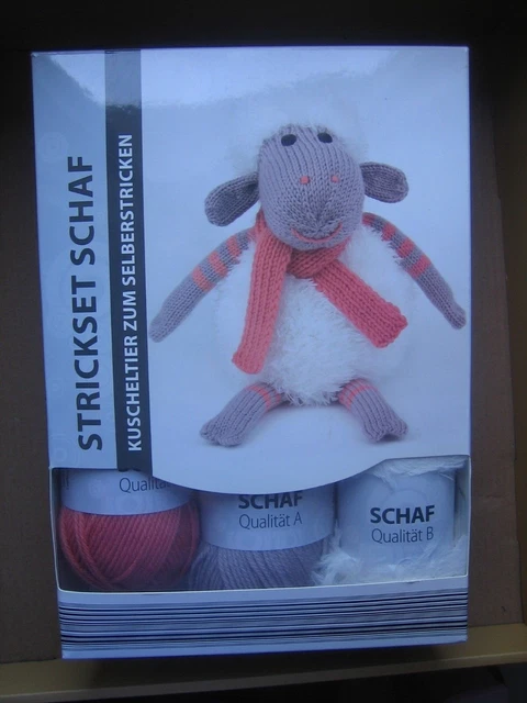 Strickset Schaf mit Schal Kuscheltier zum Selbststricken 