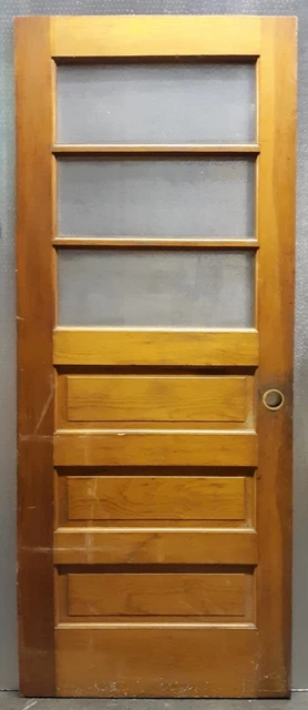32"x80" Antique Vintage Old SOLID Wood Wooden Entry Door 3 Window Wavy Glass
