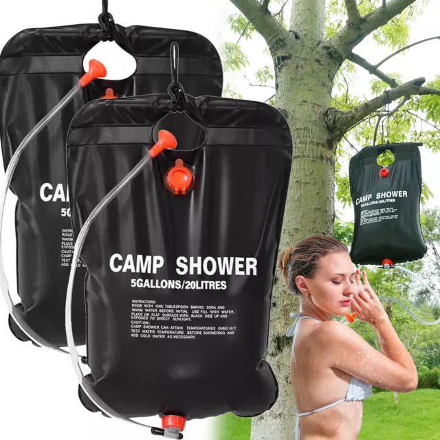 20L Camping Shower Portable Compact Solar Sun Heating Bath Bag Outdoor Hiking