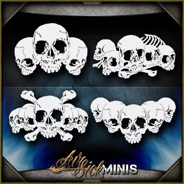 Mini Skull Background Set 4 -  Airbrush Stencil Template Airsick