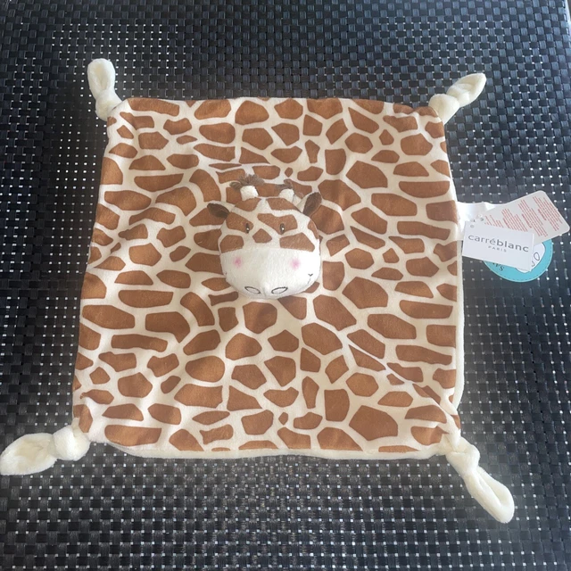 Ca6 Doudou Plat Carréblanc Carre Blanc Girafe Savane Beige Marron Blanc 26/26Cm