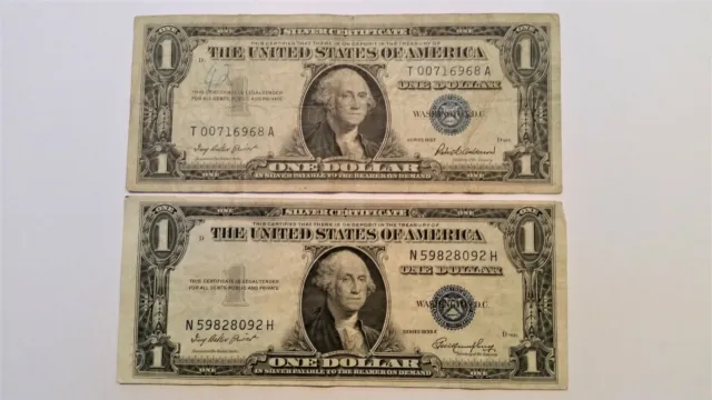 Two Washington $1 Silver Certificates Series 1935E & 1957