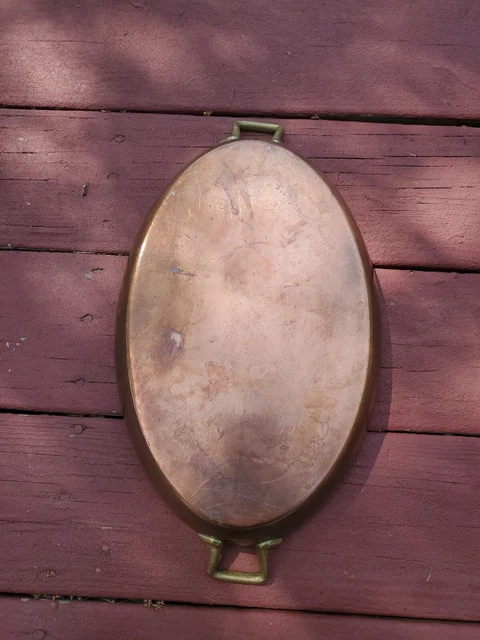 Vintage French Copper Roasting Pan Pot 14”x 9.5” Large Pan skillet oval Vintage French Copper Roasting Pan Pot 14”x 9.5” Large Pan skillet oval
