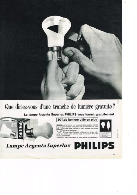 PUBLICITE ADVERTISING  1963   PHILIPS   lampe ARGENTA SUPERLUX