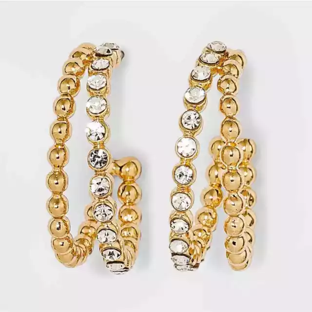 BAUBLEBAR Earrings Womens Gold Crystal Beaded Double Hoop Fashion Jewelry NWT