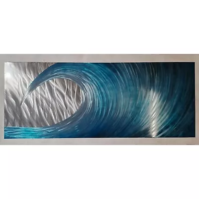 Modern abstract Contemporary metal wall art. In The Wave. Teal and Silver