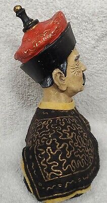 Vtg 7x7" Bust Figurine Hand Painted Old Man Fez Shriners Cap Smoking Hat Sultan 2