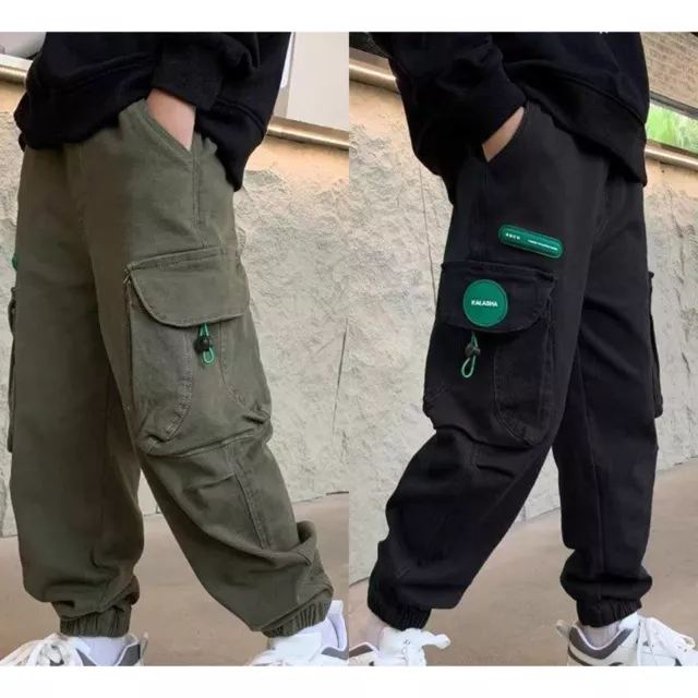 Kids Boys Trousers With Pockets Cargo Pants Elastic Waist Sweatpants Camping
