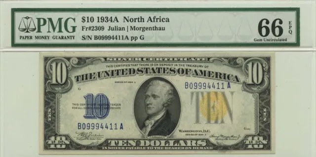 1934A $10 N. Africa - WWII Emergency Issue Fr# 2307 PMG 66 EPQ