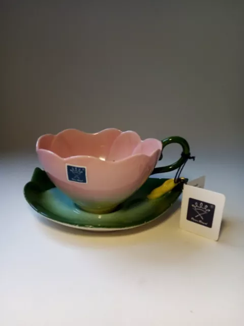 Vintage Paris Royal Flower & Leaf Hand Painted Porcelain Tea Cup & Saucer