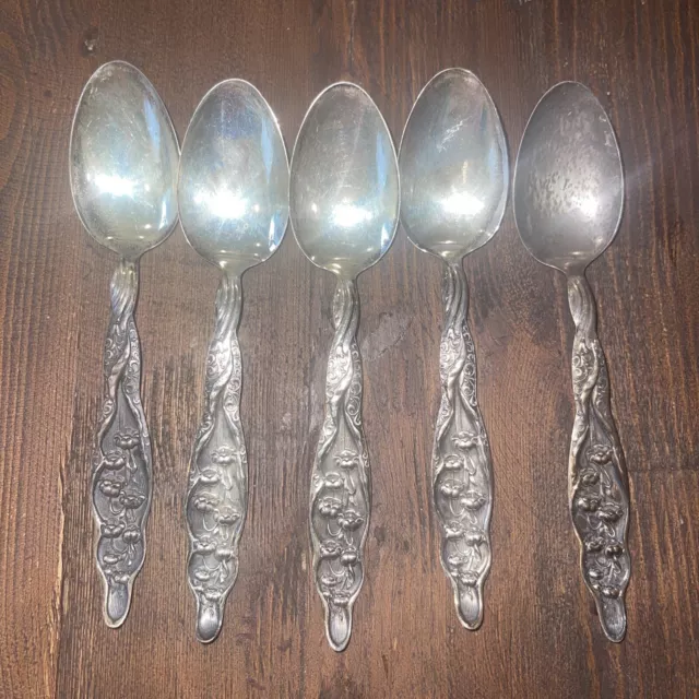 Vintage Whiting Mfg. Lily of The Valley Sterling Teaspoons, Set of 5
