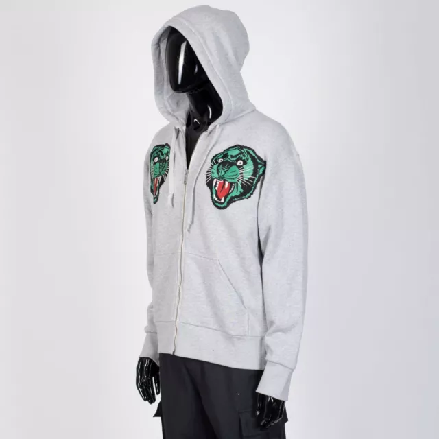 GUCCI 2900$ Grey Cotton Zip-Up Hoodie Sweatshirt, Tiger Embroidery 2