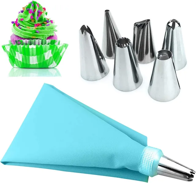 Silicone Bags Icing Piping Cream Pastry Cake Decorating Steel Nozzles 14 Pcs Set