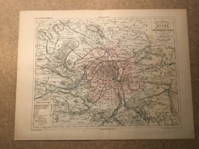 Plan du département de la Seine et Paris, Malte-Brun, 1852, TB !!!