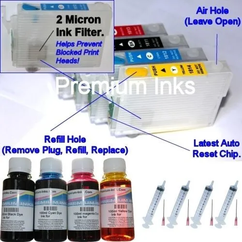 Refill Kit Refillable Cartridges Epson Expression Home Xp202 + 400Ml Ink Non Oem