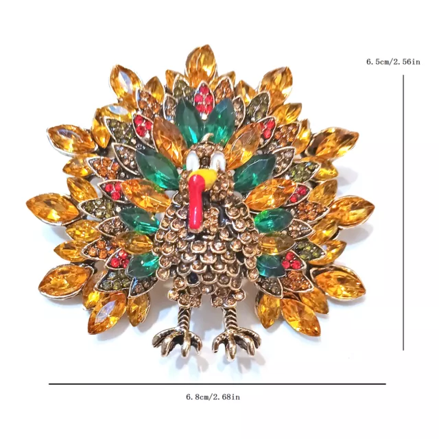 Thanksgiving Turkey Holiday Dinner Autumn Fall Rhinestone Bird Christmas Brooch 2