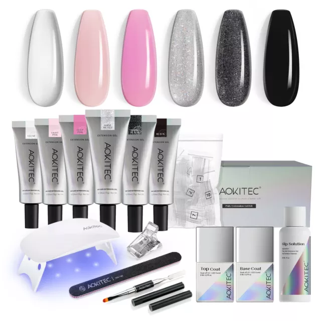 6 Colors Poly Nail Gel Extension Set Quick Build Nail Starter Kit & Nail Light