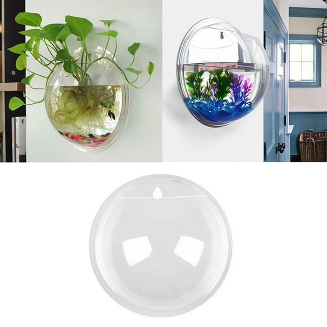 Fish Bowl Aquarium Tank Acrylic Wall Mounted Goldfish Hanger Plant G 2